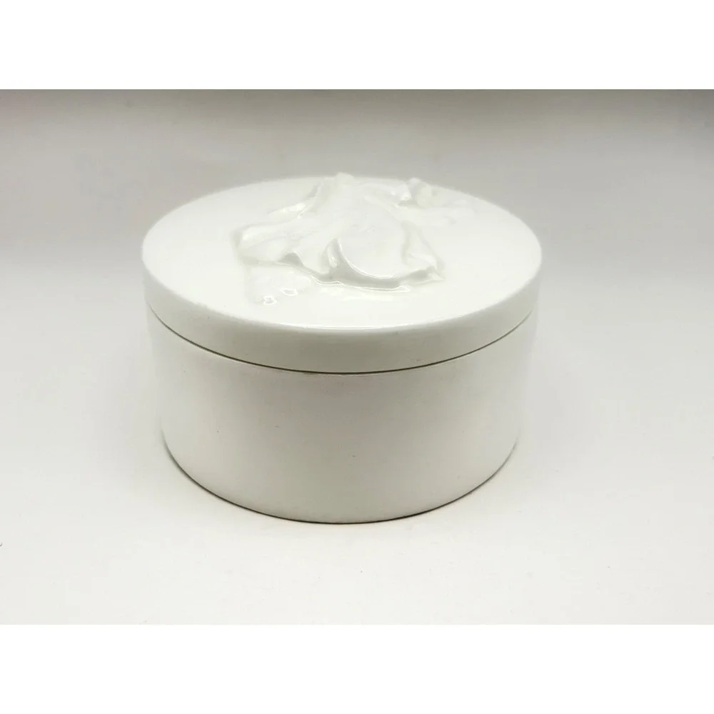 White Porcelain Angel Playing Harp Trinket Box Embossed Jewelry Box Vanity Decor